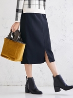 ダブルサテンロングタイトスカート/ブラック