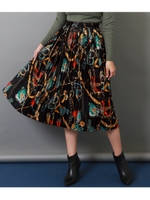 チェーン柄プリーツスカート/ブラック(027)