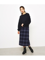 チェック リバーシブル ペンシル スカート/柄NVY5