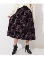 チェック×フロッキーフラワースカート/ブラウン(015)