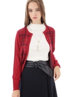 チェックジャガードニットカーディガン/レッド(100)