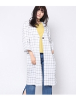 【Factor=】 チェックノーカラーコート/ホワイト(001)