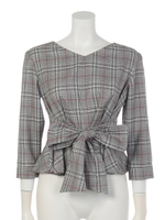 チェックペプラムブラウス/グリーン