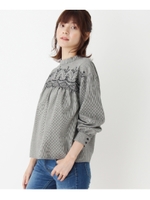 チェック刺しゅう　ブラウスシャツ/ブラック(219)