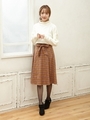 チェック柄サッシュ付きミディースカート/キャメル