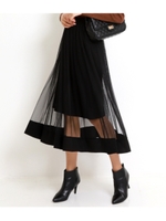 チュールラインヘムフレアースカート/ブラック(027)