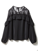 デコルテレースフリルブラウス/ブラック