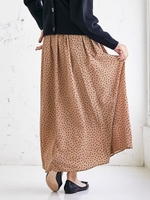 ドットギャザーロングスカート/ベージュ柄