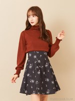 ドットフラワーボンディングスカート/ブラック