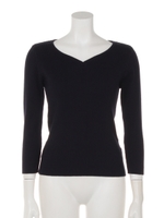 ハートネック7分袖リブニットプルオーバー/ネイビー