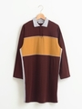 バイカラーラガーワンピース/ワイン柄