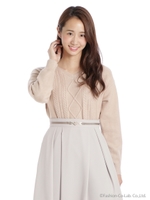 バックリボンケーブルニットプルオーバー/ベージュ