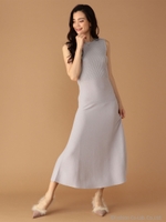 バックリボンロングニットワンピース/ライトグレー