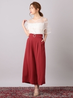 パールバックルワイドパンツ/レッド