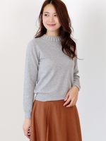 パール装飾ボトルネックニット/グレー