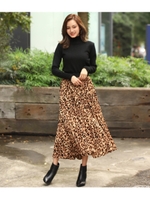 ヒョウ柄プリーツスカート/ベージュ(005)