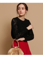 フラワー起毛レースブラウス/ブラック(019)