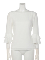 フレアースリーブ後ろリボンBL/アイボリー