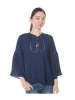 フレアスリーブ刺繍チュニック/ブルー(019)