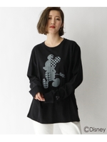 フロッキープリント 長袖Tシャツ(ミッキーマウス)/ブラック(019)