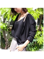 フロントリボンカーデ＆キャミ アンサンブル/ブラック