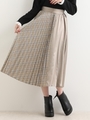 プリーツ×サテンロングスカート/ベージュ柄
