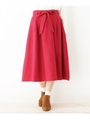 ベルト付きフレアミディスカート/レッド(062)