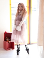 ベロア×チュールレースキャミワンピ/PNK