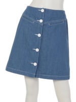 ボタンダウンデニムミニスカート/ウォッシュブルー