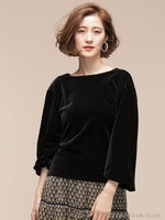 ボリューム袖ベロアブラウス/ブラック