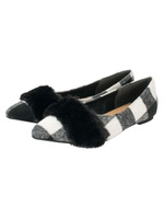 ポインテッドトゥファーフラットシューズ/ギンガム/ブラック