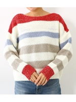 マルチ ボーダー ニット トップス/柄WHT5