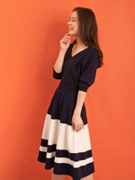 マルチボーダーニットワンピ/紺