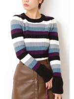 マルチボーダーパワショルニット/パープルマルチボーダー1(081)