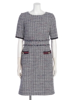 ミックスツイード配色ワンピース(ネイビー)/ネイビー