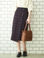 モールチェックボタンラップタイトスカート/レッド柄