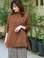 ラムウールハイネックロングニット/ブラウン