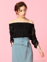 ラメドットオフショルブラウス/ブラック