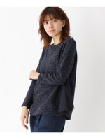 ラメブークレー・リボンチュール裾プルオーバー/ディープネイビー(095)