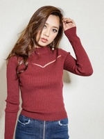 ランダムリブシアーラインモックニット/ローズ