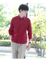 リネンレーヨンストレッチ7分袖シャツ[ メンズ シャツ ストレッチ ]/ボルドー(064)