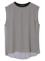 リブ切替ノースリ-ブトップス/グレー