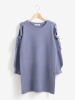 リボン＆レースニットワンピース/ブルー