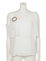 リングバックルワンショルシフォンTOP/WHT