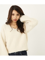 リングヤーンパフSLV knit TOP/WHT