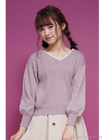 レースVネックケーブル編みニットプルオーバー/モカ