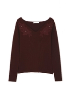 レースカットワークニット/ブラウン(050)