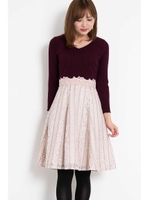 レースストライプドッキングワンピース/ミルクティベージュ(040)