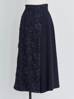 レース切替ワイドパンツ/紺