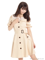 レイヤード風オフショルトレンチワンピース/ベージュ